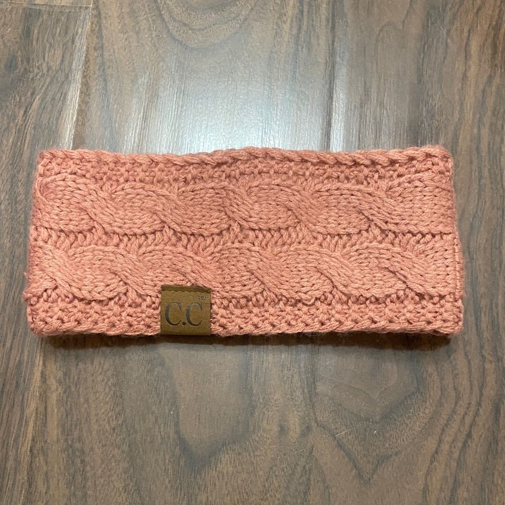 C.C Pink Cable Knit Fleece Lined Headband
